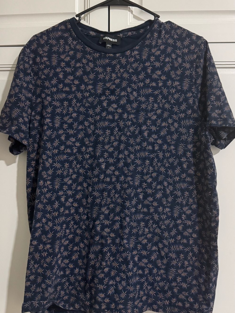 Express Navy Botanical Print Crewneck T-Shirt Size L